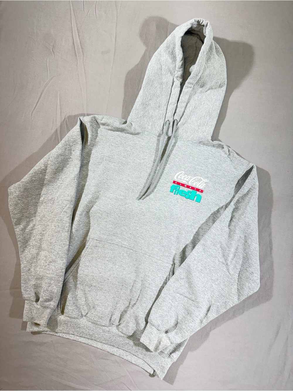 Vintage 90’s Coca-Cola Always Fresh Polar Bear Light Gray Pull-Over Hoodie